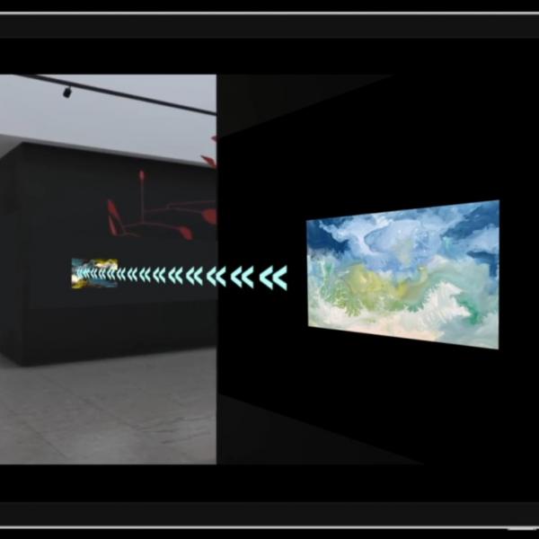 由计算媒体与艺术学域团队设计的系统以AR技术标示路线，为参观者在欣赏艺术展览指引方向。